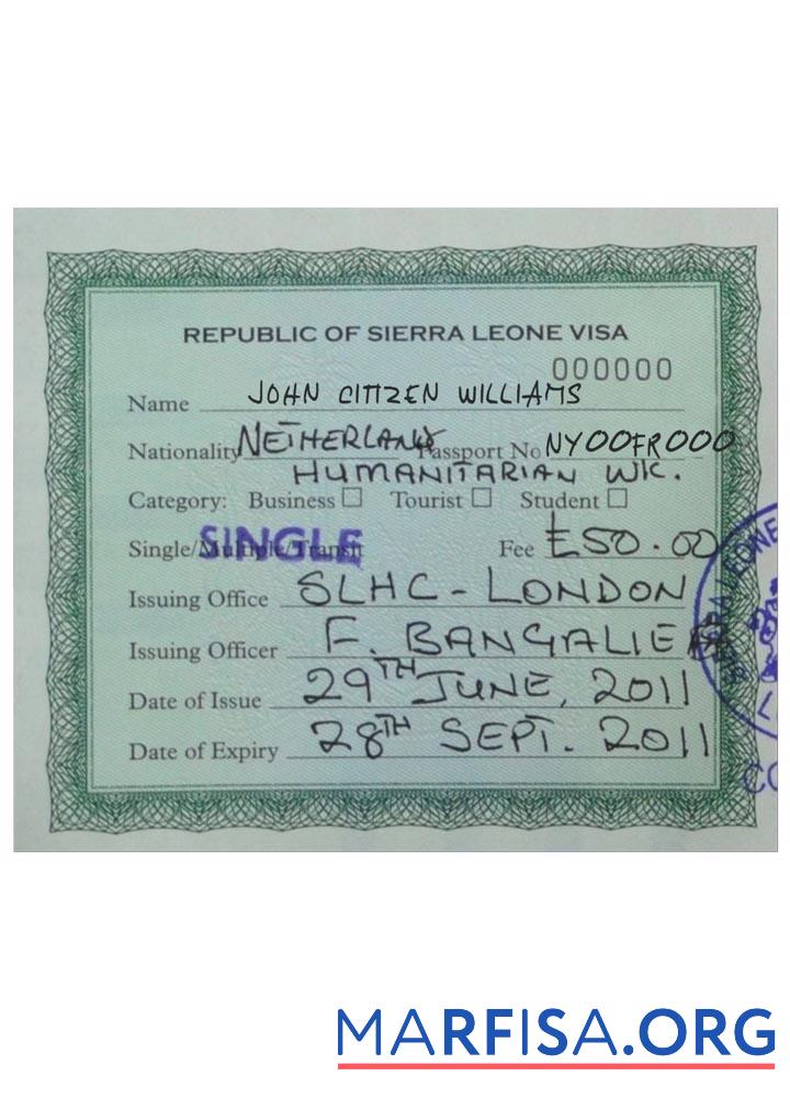 Blank Sierra Leone visa real example